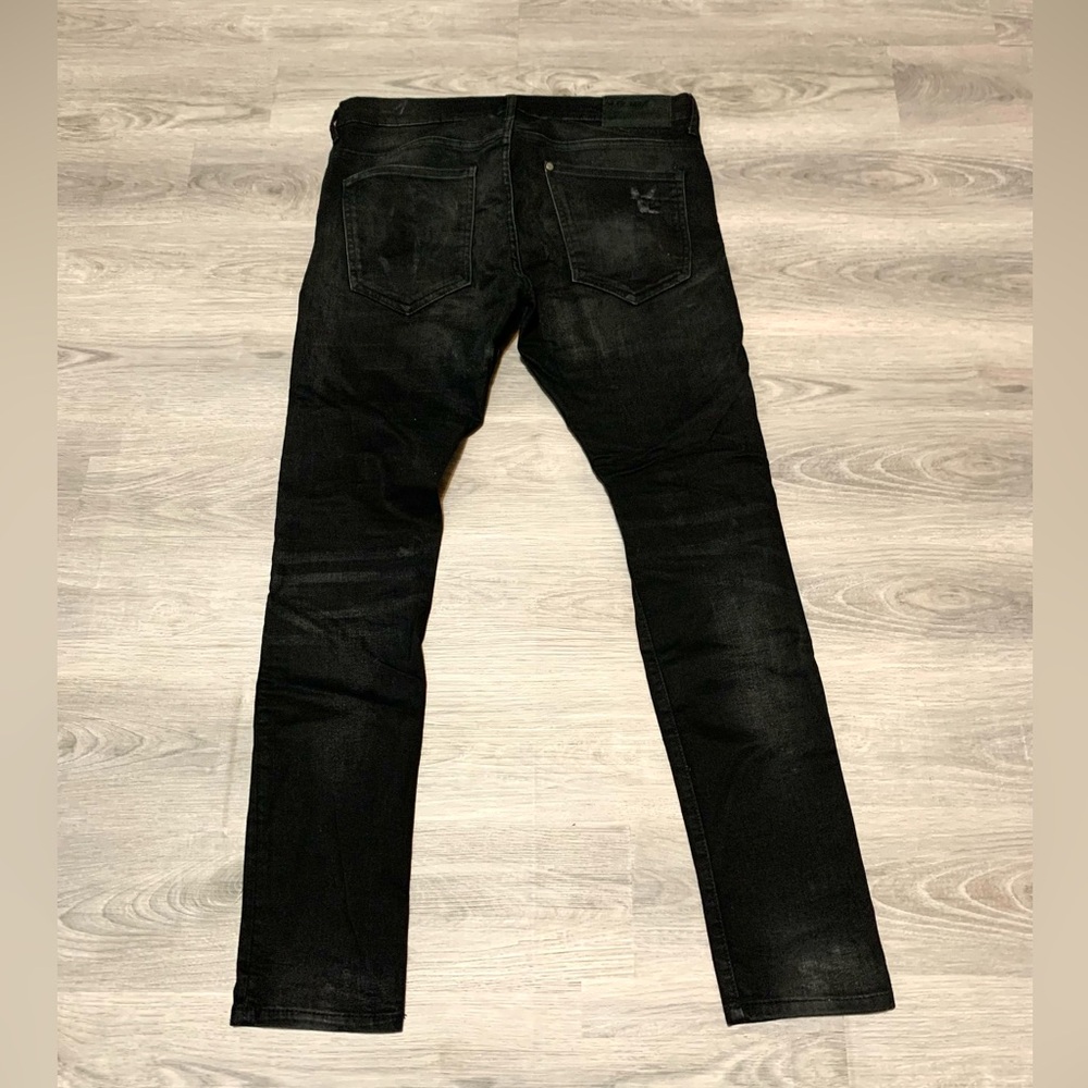 H&M &denim Mens Black Low Rise Distressed Button Fly Jeans Sz 34/32 - Picture 5 of 12